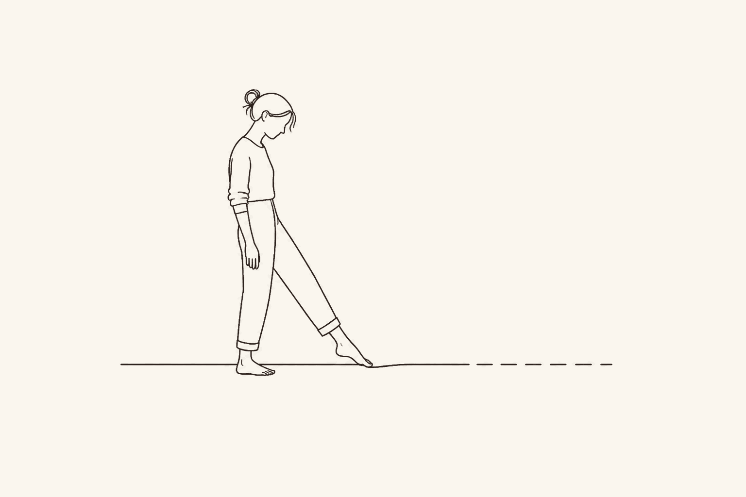 A figure preparing to step forward while subtly pushing the starting line farther away.